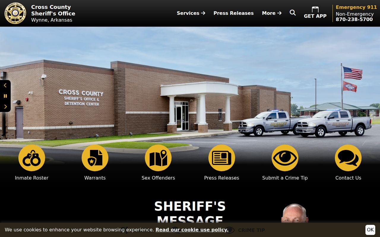 Cross County criminal records sheriff home page