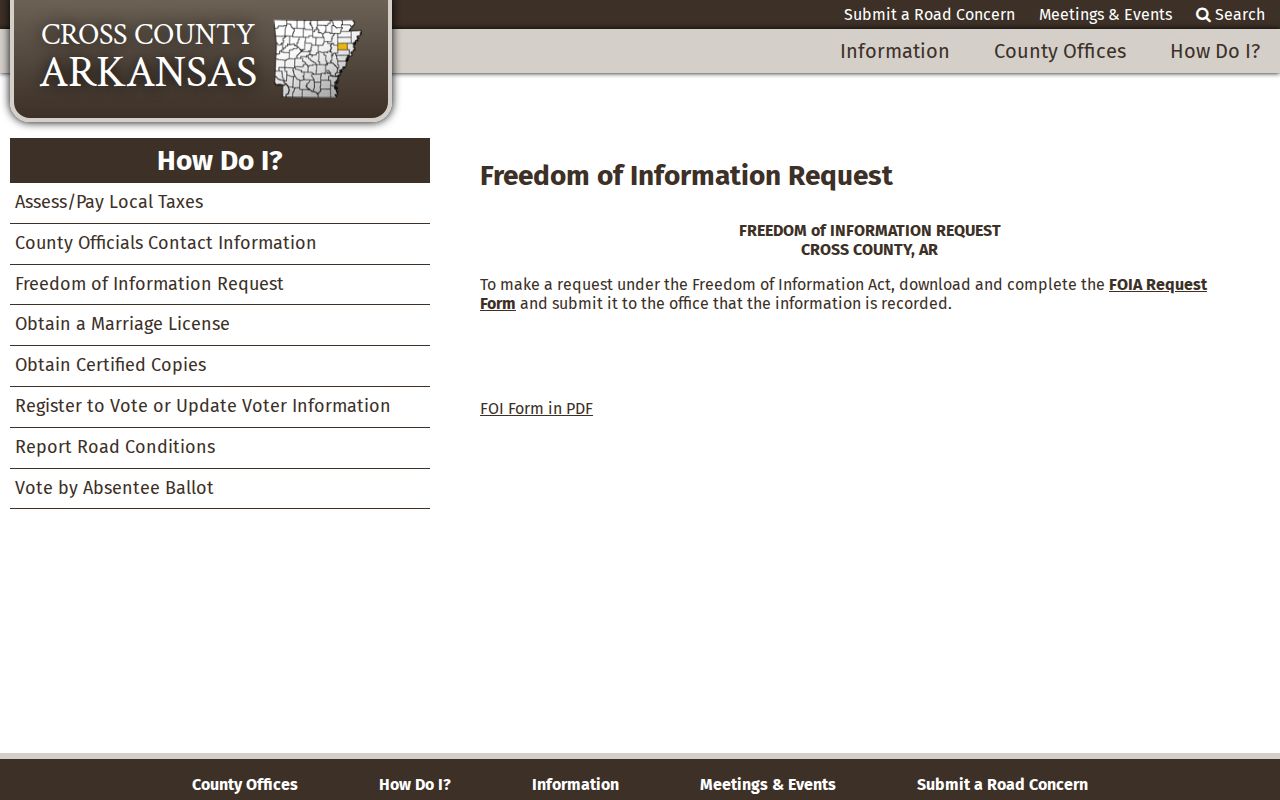 Cross County criminal history FOIA request page