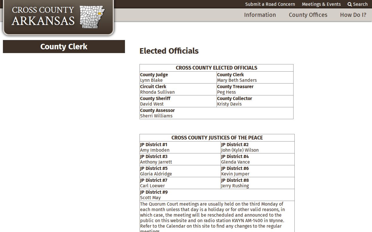 Cross County criminal history elected officials page