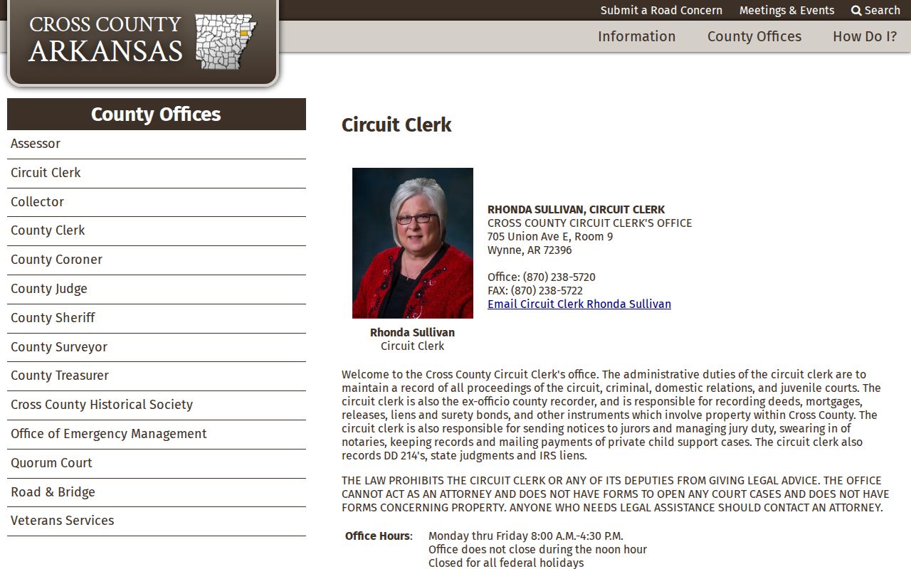 Cross County criminal records Circuit Clerk records page