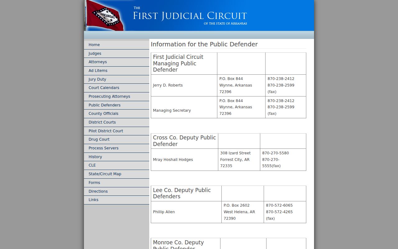 Cross County criminal court cases First Judicial Circuit public defender